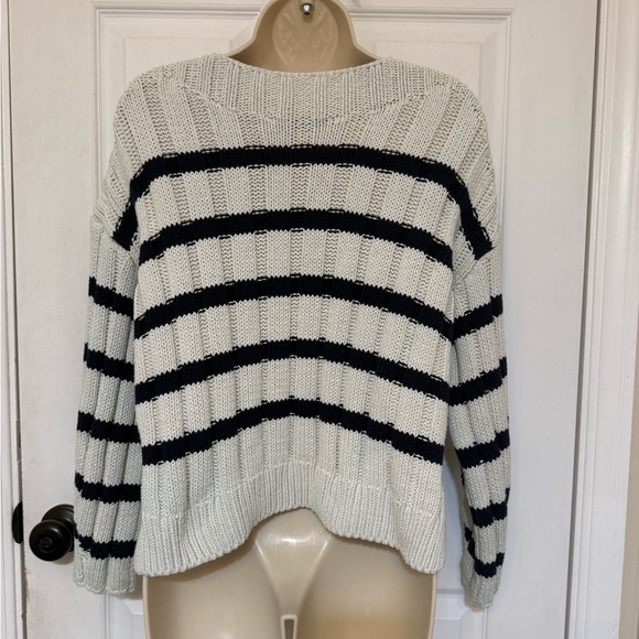 ZARA Chunky Ribbed Stripe Sweater Cream Black Relaxed Knit S - Picture 3 of 9